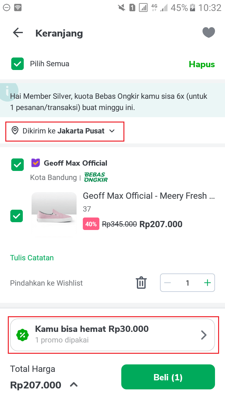 Cara belanja di tokopedia, promo berhasil dimasukan