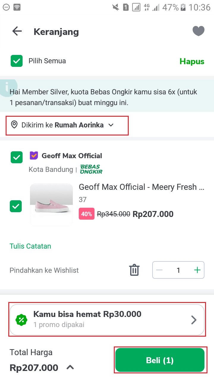 Cara belanja di tokopedia, promo berhasil dimasukan