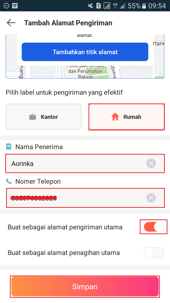 Cara beli barang di lazada, masukan nama dan nomor telepon