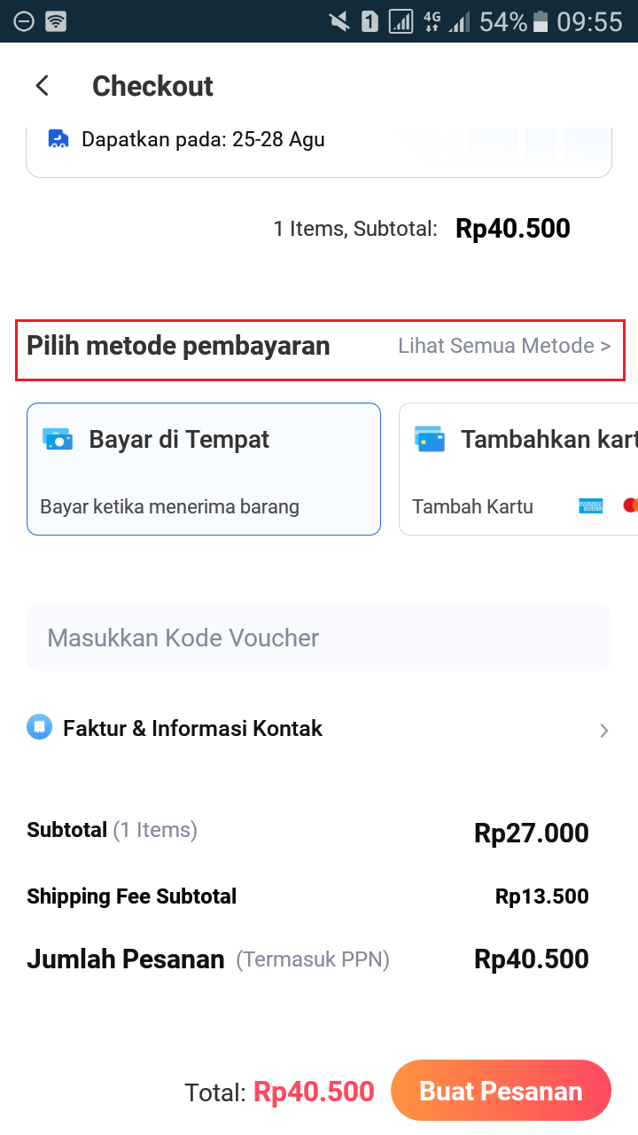 Cara beli barang di lazada, pilih metode pembayaran