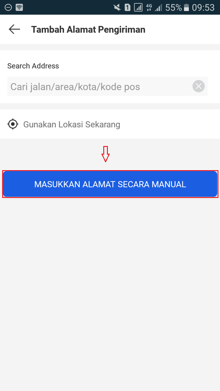 Cara beli barang di lazada, pilih tambah secara manual