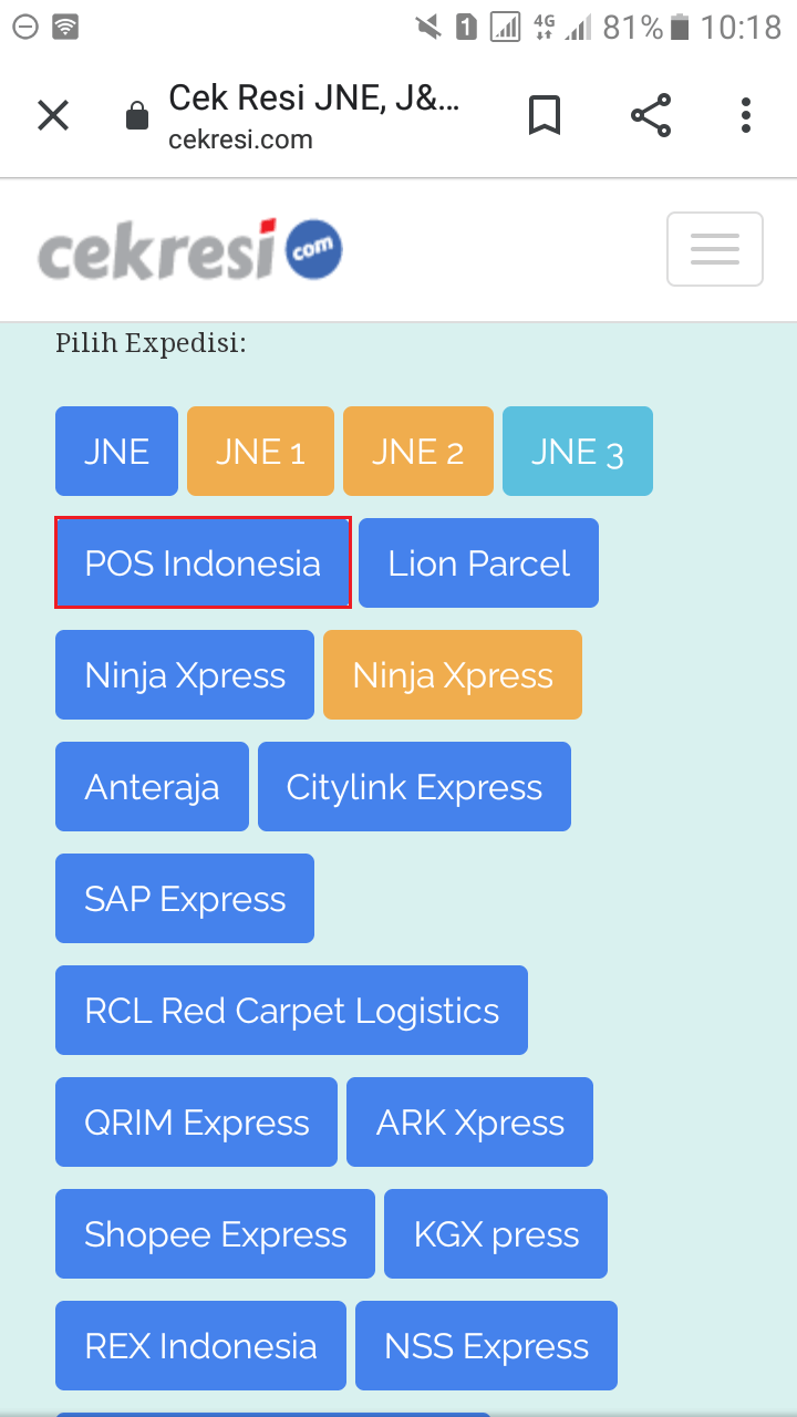 Cek resi pos indonesia, lewat situs cekresi, pilih jasa pengiriman