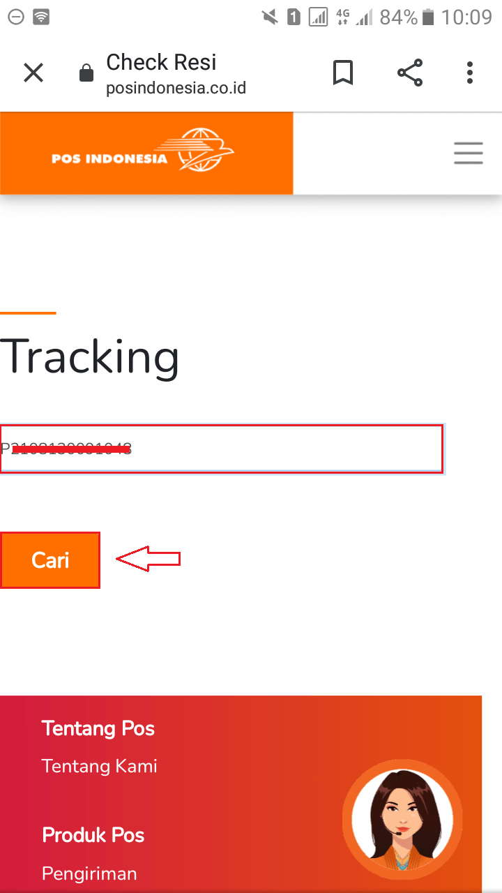 Cek resi pos indonesia, lewat situs resmi pos indonesia, masukan resi