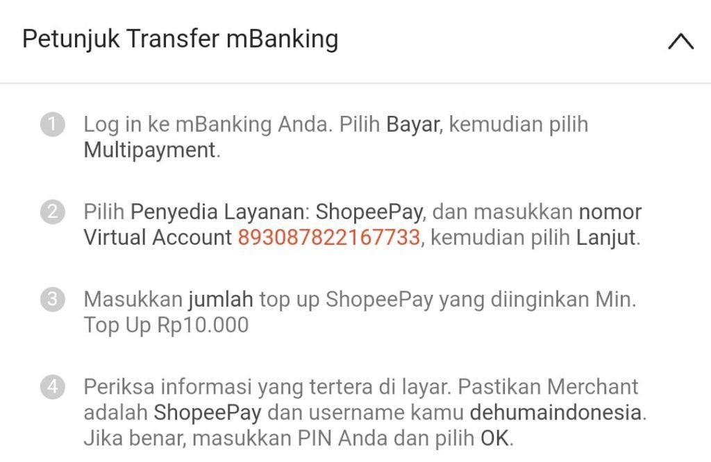 Cara top up shopeepay via m-banking mandiri