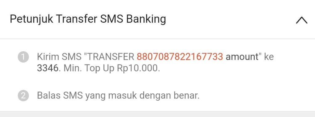 Top up shopeepay via sms banking bni