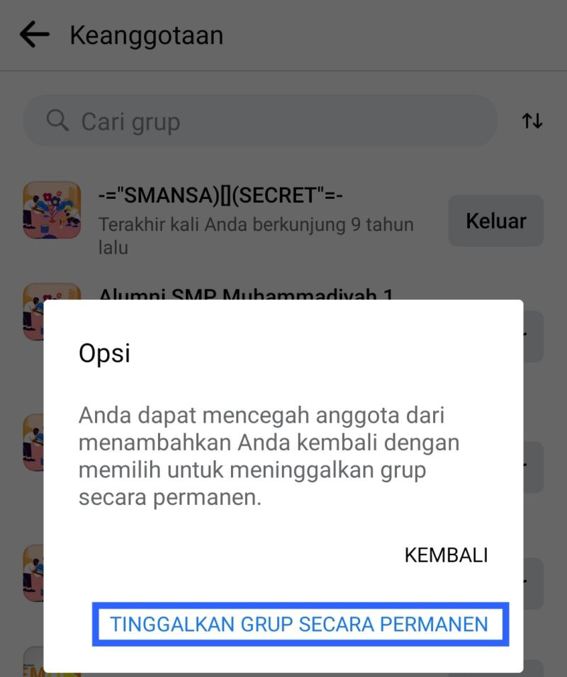 Leave grup fb sekaligus 5