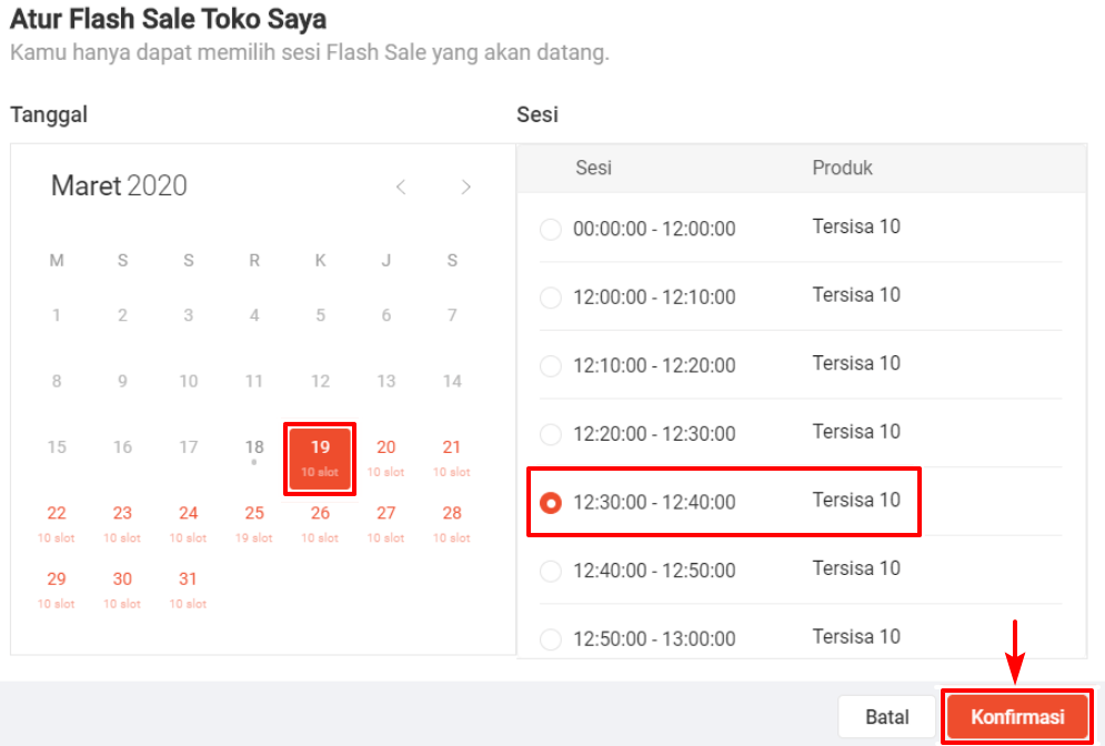 Atur tanggal dan sesi flash sale di shopee