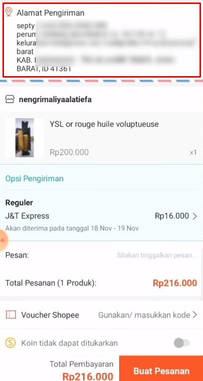 Cara dropship shopee ke shopee, klik alamat pengiriman