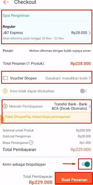 Cara dropship shopee ke shopee, klik buat pesanan