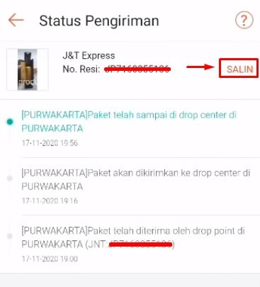 Cara dropship shopee ke shopee, salin nomor resi