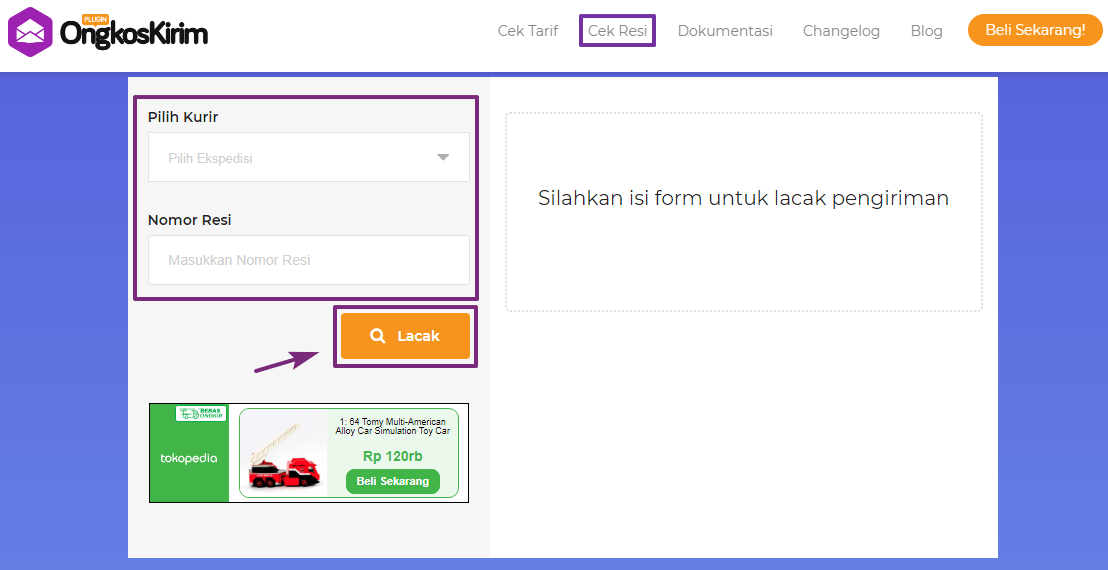 Cek resi plugin ongkos kirim