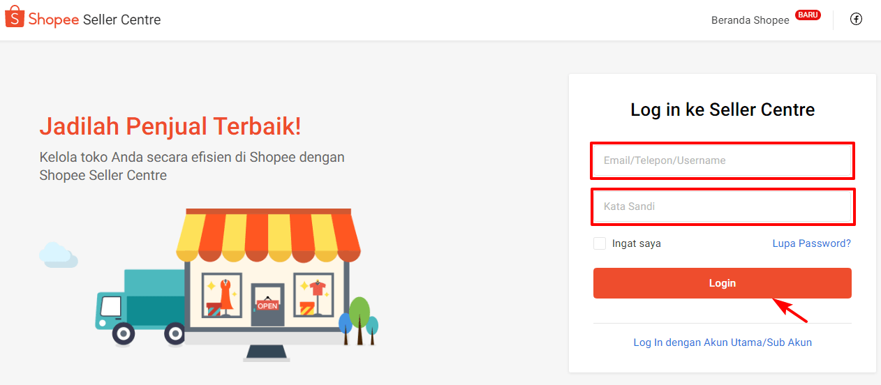 Login ke seller centre shopee