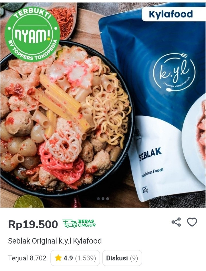 Makanan instan terlaris di tokopedia