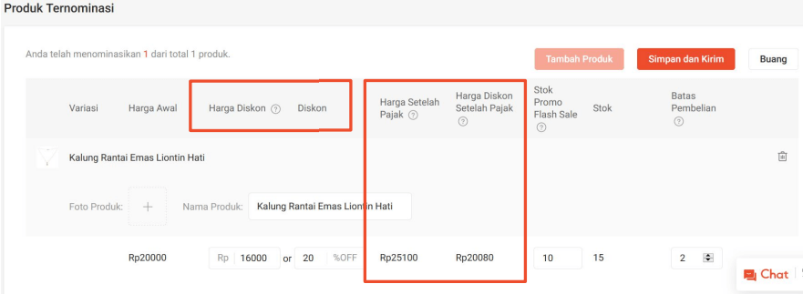 Masukkan harga diskon dan diskon