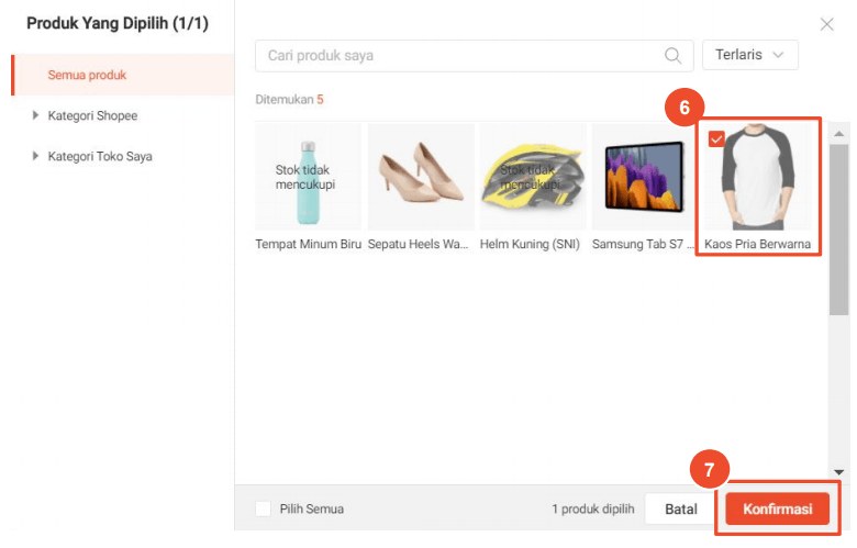 Pilih produk kemudian klik konfirmasi