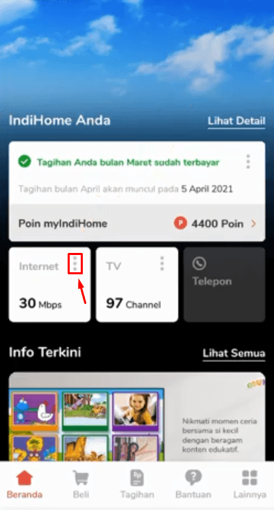 Pilih titik tiga di kolom internet myindihome