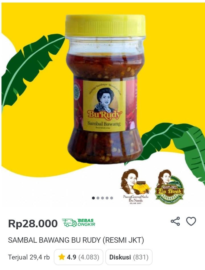 Sambal bawang bu rudy laku di tokopedia