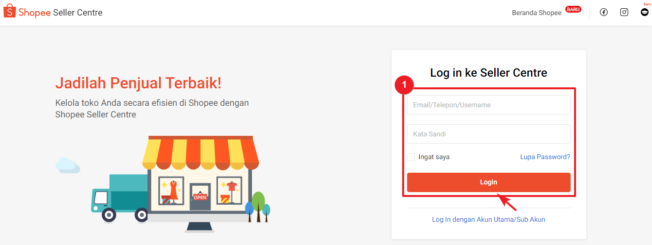 Silahkan login seller centre shopee