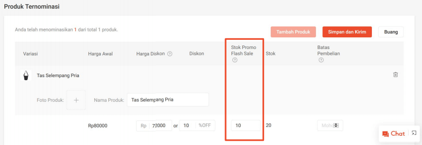 Stok produk flash sale