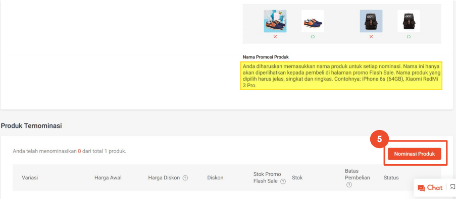 Tekan tombol nominasi produk untuk flash sale shopee