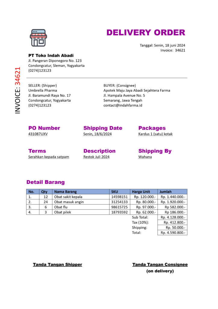 Contoh delivery order template, surat jalan buat kurir! 1