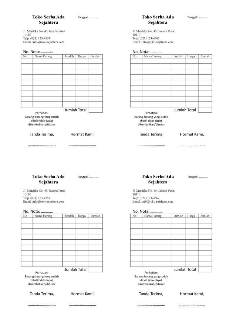 Unduh Template Nota Kosong Mudah Diedit dan Tambah Logo - Plugin Ongkos ...