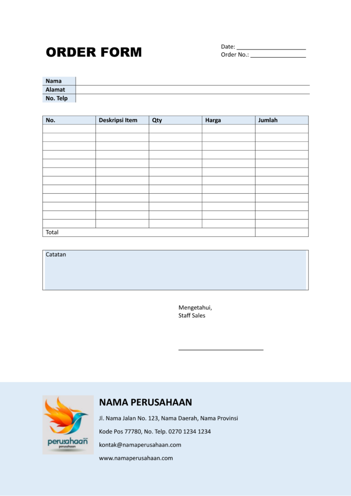 Contoh order form template gratis, unduh di sini! 3