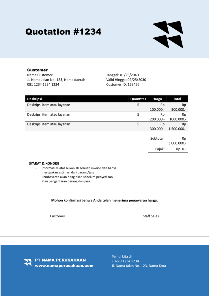 Contoh price quotation template gratis untuk berbagai jenis bisnis 1