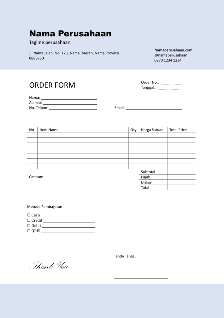 Contoh order form template gratis, unduh di sini! 9