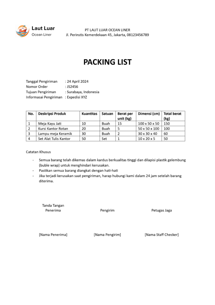 Template packing list excel gratis