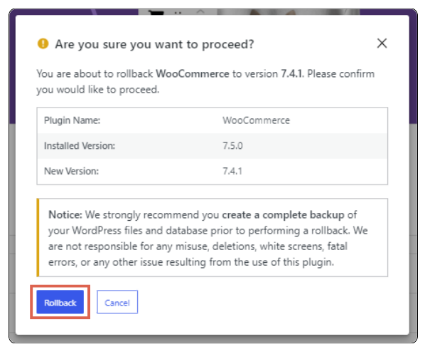 Cara rollback woocommerce ke versi sebelumnya