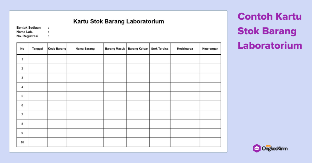 Contoh kartu stok barang laboratorium