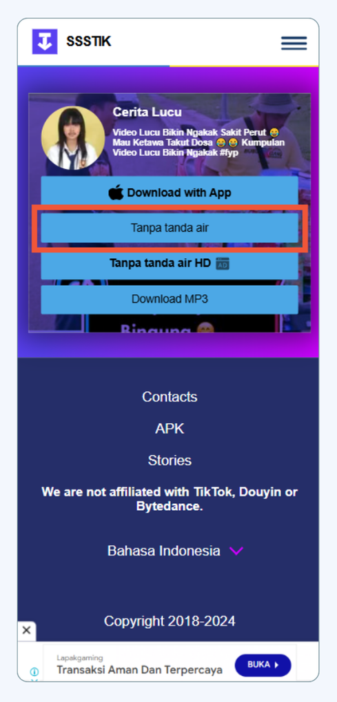 Tiktok video downloader tanpa watermark