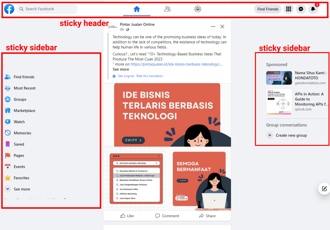 contoh sticky sidebar