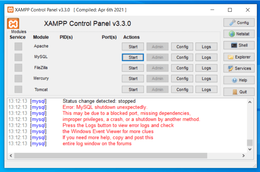 Cara Mengatasi Error: MySQL Shutdown Unexpectedly