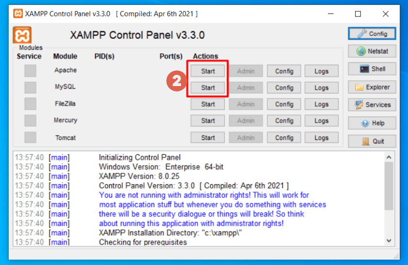 How to Install WordPress in XAMPP Localhost Right - Start on the Apache and MySQL Modules