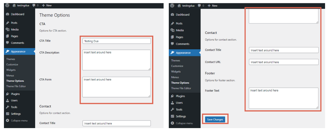 create theme options in WordPress