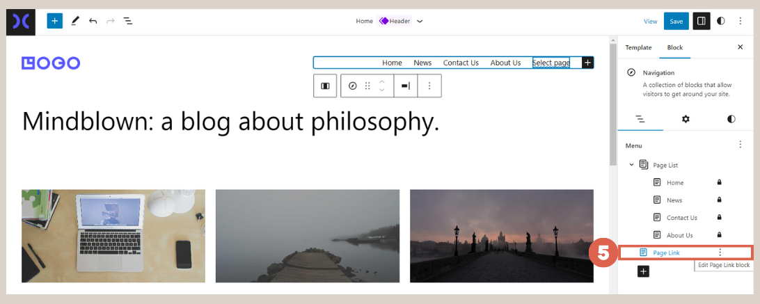 how to create header using Gutenberg WordPress