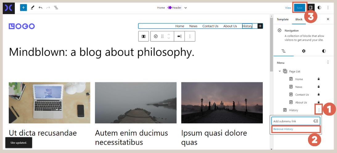 how to create header using Gutenberg WordPress