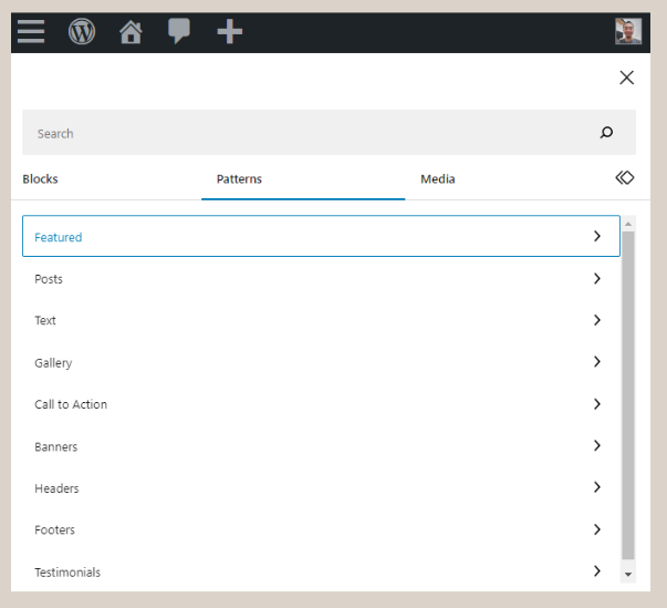 Pattern block Gutenberg WordPress