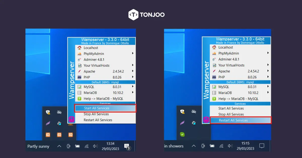 cara mengatasi icon oranye wampserv - restart all services