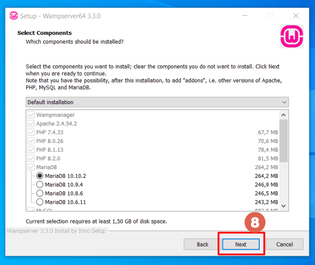 Cara instal wampserver - select components