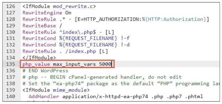 meningkatkan max_input_vars di wordpress