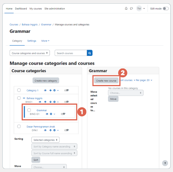 cara membuat course di moodle