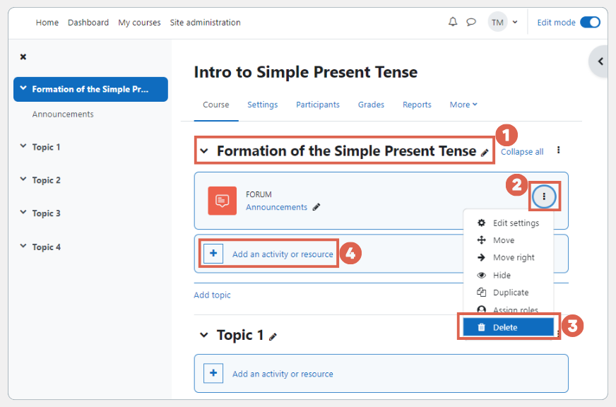 cara menambahkan topik di moodle