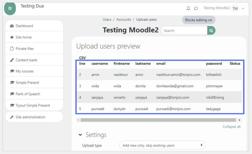 cara menambahkan user di moodle