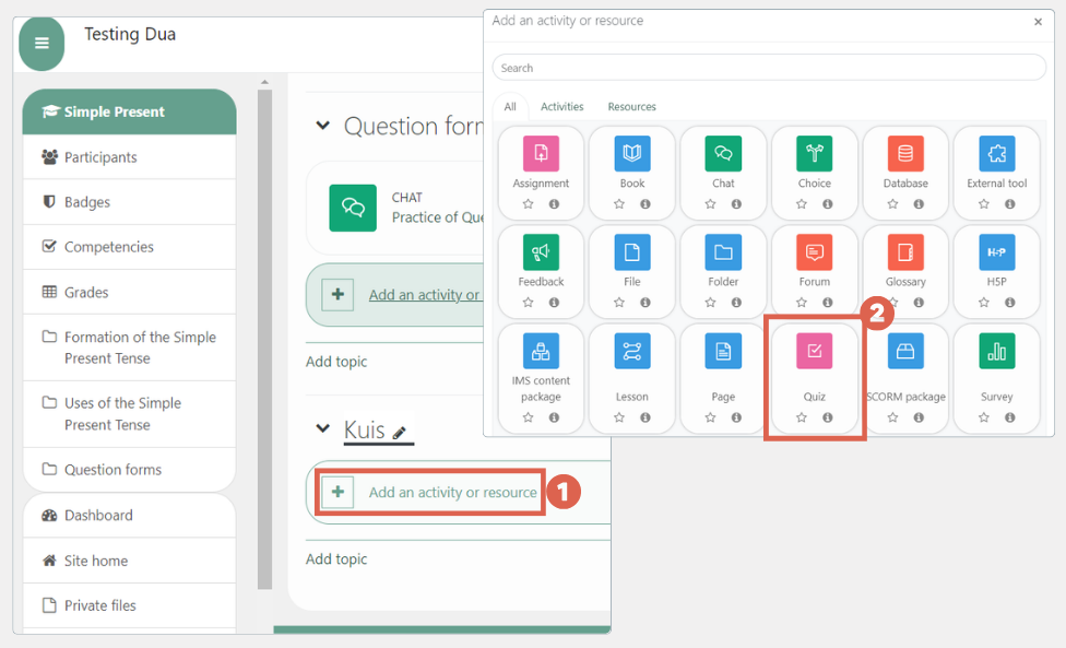 cara membuat ujian online di moodle