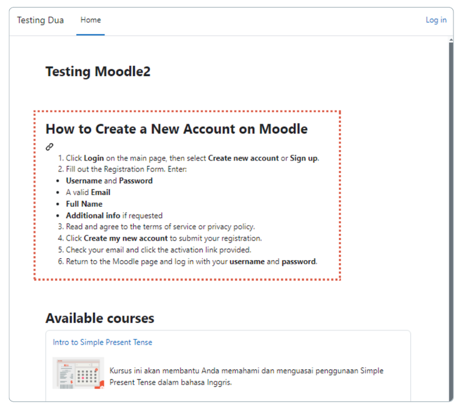 membuat panduan pendaftaran akun pengguna di moodle