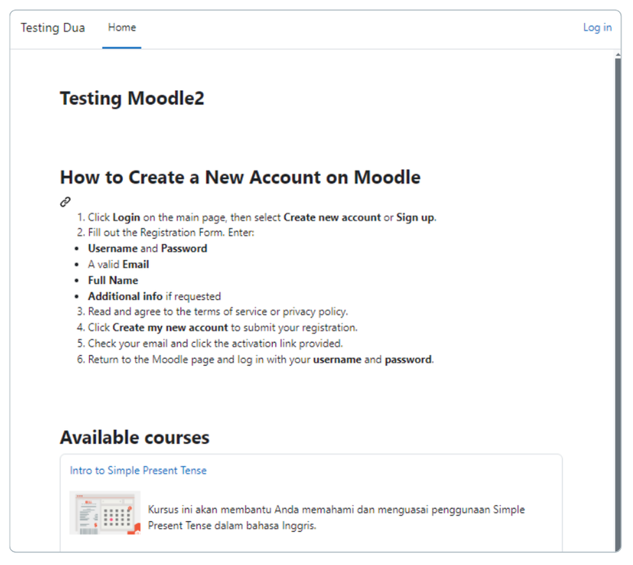 membuat panduan pendaftaran akun pengguna di moodle