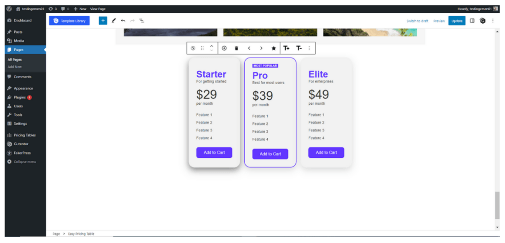 how to create a WordPress pricing table